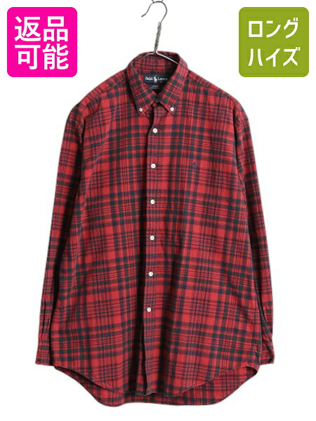 【4/8 最大半額セール×ポイント5倍】 90s ラルフローレン チェック オックスフォード 長袖 ボタンダウン シャツ メンズ M ポロ 長袖シャツ コットン ワンポイント マルチカラー| 古着 中古 90's 90年代 POLO RALPH LAUREN チェックシャツ ボタンダウンシャツ コットンシャ