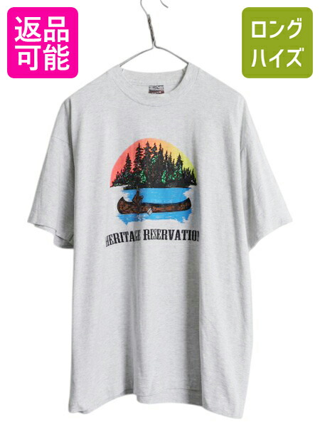 【4/8 最大半額セール×ポイント5倍】 90s USA製 アート イラスト プリント Tシャツ メンズ XL オールド グラフィック シングルステッチ アウトドア 大きいサイズ 霜降り グレー| 古着 中古 90's 90年代 アメリカ製 半袖Tシャツ プリントTシャツ アートTシャツ カットソー