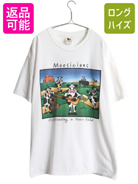 【4/8 最大半額セール×ポイント5倍】 00s ウシ ジョーク アート イラスト プリント Tシャツ メンズ XL 古着 オールド グラフィック カットソー ヘビーウェイト 大きいサイズ 白| 中古 00's 00年代 半袖Tシャツ プリントTシャツ アートTシャツ カットソー トップス クルーネ