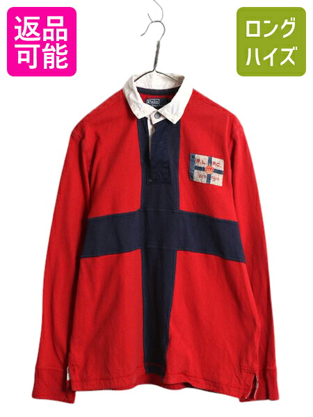【4/8 最大半額セール×ポイント5倍】 90s ポロ ラルフローレン 長袖 ラガーシャツ メンズ L / 古着 オールド ラグビーシャツ 長袖シャツ ワンポイント ヘビーウェイト ツートン| 中古 90's 90年代 POLO RALPH LAUREN ラガー ラグビー ポロシャツ コットンシャツ カジュアル