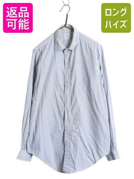 【4/12 24h限定777円OFFクーポン!】 USA製 ブルックスブラザーズ メーカーズ ストライプ 長袖 シャツ メンズ L ワイシャツ 長袖シャツ ポケット付き ツートン ビジネス スリム| 古着 中古 アメリカ製 BROOKS BROTHERS MAKERS ボタンダウンシャツ ドレスシャツ Yシャツ ホワ