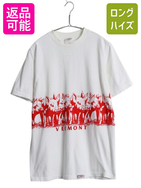 【4/8 最大半額セール×ポイント5倍】 90s USA製 ブタ イラスト 両面 プリント Tシャツ メンズ レディース M / オールド 豚 アニマル キャラクター Crazy Shirt シングルステッチ| 古着 中古 白 90's 90年代 アメリカ製 ヘビーウェイト グラフィック アート 半袖Tシャツ プ