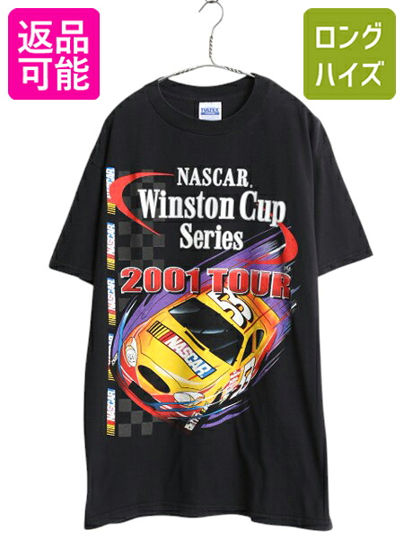 【4/8 最大半額セール×ポイント5倍】 00s ナスカー 両面 イラスト プリント Tシャツ メンズ L / 古着 オールド グラフィック アート ヘビーウェイト モータースポーツ ブラック| 中古 黒 00's 00年代 NASCAR レース バックプリント 半袖Tシャツ プリントTシャツ アートTシ