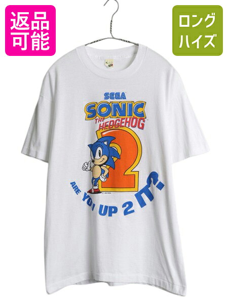 【4/8 最大半額セール×ポイント5倍】 90s ★ SEGA オフィシャル ソニック キャラクター イラスト プリント Tシャツ メンズ XL 小さめ L 古着 オールド 当時物 ゲーム アニメ 白| 中古 90年代 90's ソニックザヘッジホッグ セガ シングルステッチ キャラ 半袖Tシャツ プリン