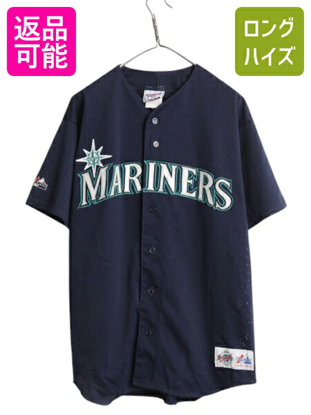 【4/12 24h限定777円OFFクーポン!】 USA製 マリナーズ ベースボール シャツ メンズ L MLB オフィシャル マジェスティック 大リーグ ユニフォーム ゲームシャツ メッシュ 重ね着| 古着 中古 アメリカ製 米国製 Majestic メッシュ メジャーリーグ ジャージ 野球 半袖シャツ ベ