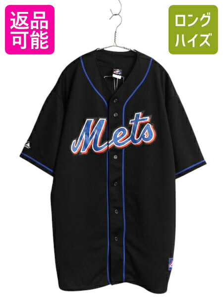 【4/12 24h限定777円OFFクーポン!】 メッツ ベースボール シャツ メンズ XXL / MLB オフィシャル マジェスティック 大リーグ ユニフォーム ゲームシャツ 大きいサイズ ジャージ| 古着 中古 Majestic 2XL 黒 ブラック メジャーリーグ 野球 重ね着 ユニホーム ベースボールシ