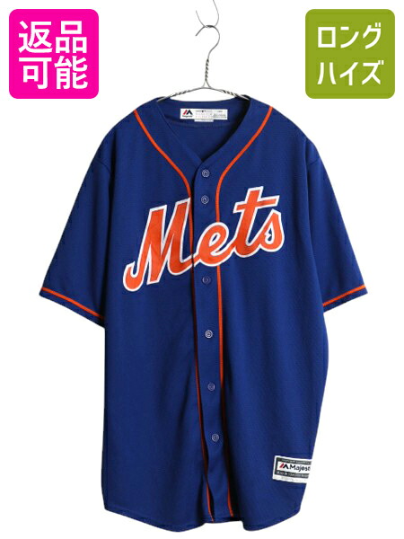 USA製 メッツ ベースボール シャツ メンズ L / MLB オフィシャル マジェスティック 大リーグ ユニフォーム ジャージ ゲームシャツ ブラック main image 0