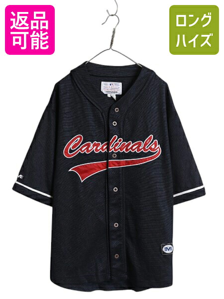 【4/12 24h限定777円OFFクーポン!】 カージナルス ベースボール シャツ メンズ L / MLB オフィシャル ミラージュ 大リーグ ユニフォーム ゲームシャツ 半袖シャツ ジャージ 紺| 古着 中古 MIRAGE メジャーリーグ 野球 ユニホーム 重ね着 ベースボールシャツ ゲームジャージ