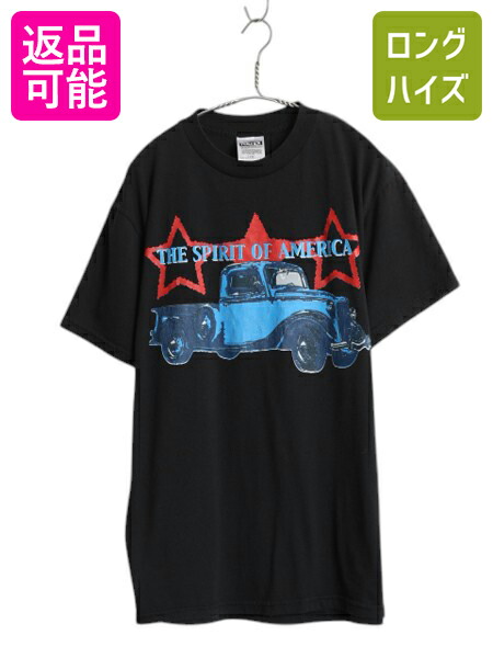 【4/8 最大半額セール×ポイント5倍】 00s アメ車 アート イラスト プリント Tシャツ メンズ L オールド 旧車 自動車 グラフィック ピックアップ トラック カットソー ブラック| 中古 00's 00年代 黒 クラシックカー 半袖Tシャツ プリントTシャツ アートTシャツ シンプル