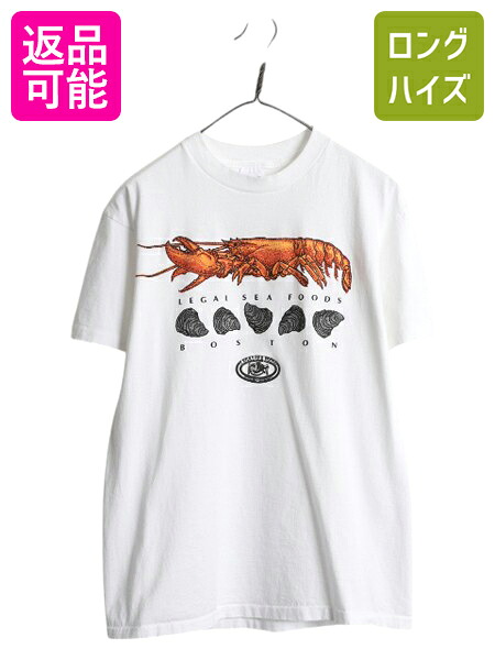 【4/8 最大半額セール×ポイント5倍】 90s USA製 アート イラスト プリント Tシャツ メンズ L オールド ロブスター アニマル グラフィック シングルステッチ ヘビーウェイト 企業| 古着 中古 90年代 アメリカ製 動物 企業物 半袖Tシャツ プリントTシャツ プリントT カットソ