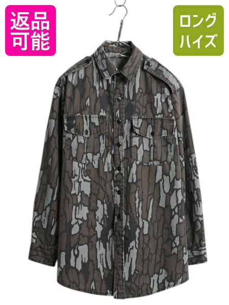【4/8 最大半額セール×ポイント5倍】 80s カベラス TREBARK リアルツリー カモ 長袖 サファリ シャツ メンズ L 程/ 古着 ヴィンテージ アウトドア ハンティング チノ 迷彩 総柄| 中古 80年代 ビンテージ Cabelas 長袖シャツ コットンシャツ 柄シャツ カモフラージュ ヘビー