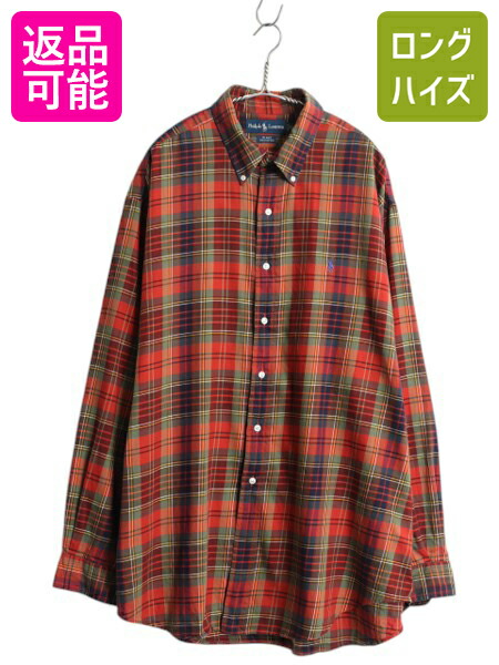 【4/8 最大半額セール×ポイント5倍】 90s ラルフローレン チェック 長袖 ボタンダウン シャツ メンズ XL オールド ポロ 長袖シャツ コットン マルチカラー 大きいサイズ 薄手 BD| 古着 中古 90's 90年代 POLO RALPH LAUREN チェックシャツ ボタンダウンシャツ コットンシャ