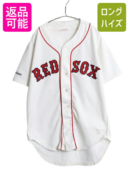 【4/12 24h限定777円OFFクーポン!】 USA製 レッドソックス ベースボール シャツ メンズ XL 程/ MLB オフィシャル ローリングス 大リーグ ユニフォーム 半袖シャツ 大きいサイズ| 古着 中古 アメリカ製 Rawlings メジャーリーグ 野球 ゲームシャツ 重ね着 ユニホーム ジャー