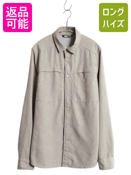 【4/8 最大半額セール×ポイント5倍】 ノースフェイス 長袖 フィッシング シャツ メンズ S / 長袖シャツ アウトドア ワンポイント 無地 ロールアップ マチ付き シンプル トップス| 古着 中古 The North Face フィッシングシャツ カジュアルシャツ メッシュ ライナー キャン