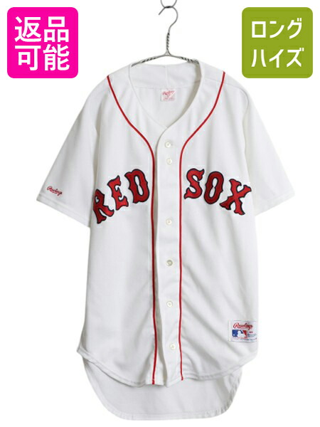【4/12 24h限定777円OFFクーポン!】 USA製 レッドソックス ベースボール シャツ メンズ L 程/ MLB オフィシャル ローリングス 大リーグ ユニフォーム ゲームシャツ ジャージ 白| 古着 中古 アメリカ製 Rawlings メジャーリーグ 野球 重ね着 ユニホーム 半袖シャツ ベースボ
