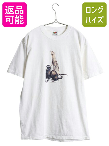 【4/8 最大半額セール×ポイント5倍】 00s フェレット イラスト プリント 半袖 Tシャツ メンズ レディース M オールド アニマル アート グラフィック カットソー ヘビーウェイト| 古着 中古 00's 00年代 当時物 動物 半袖Tシャツ プリントTシャツ アートTシャツ クルーネッ