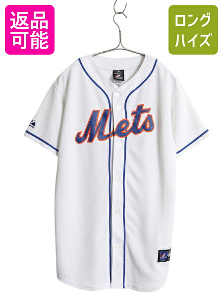 【4/12 24h限定777円OFFクーポン!】 メッツ ベースボール シャツ キッズ XL メンズ M 程/ MLB オフィシャル マジェスティック 大リーグ ユニフォーム ゲームシャツ 半袖シャツ| 古着 中古 Majestic ジャージ メジャーリーグ 野球 重ね着 ユニホーム ベースボールシャツ スポ