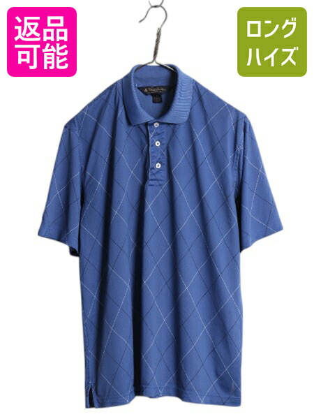 【4/20 777円OFFクーポン×最大8倍】 ブルックスブラザーズ 総柄 半袖 ポロシャツ メンズ М / 古着 半袖シャツ ストレッチ ダイヤモンド チェック ワンポイント カットソー 青| 中古 Brooks Brothers 半袖ポロシャツ 半袖ポロ カジュアルシャツ シンプル トップス ボックス