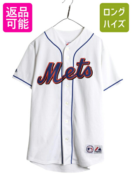 【4/12 24h限定777円OFFクーポン!】 メッツ ベースボール シャツ メンズ M / MLB オフィシャル マジェスティック 大リーグ ユニフォーム ゲームシャツ 半袖シャツ ジャージ 白| 古着 中古 Majestic メジャーリーグ 野球 ユニホーム 重ね着 ベースボールシャツ スポーツ ゲー