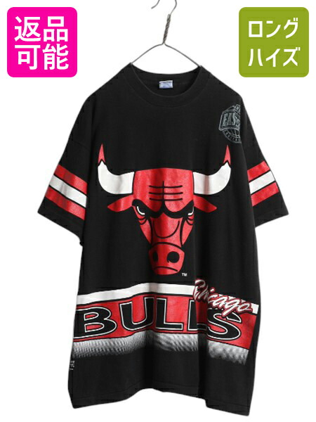 【7/22 400円OFFクーポン×ポイント5倍】 90s USA製 ブルズ 全面 プリント Tシャツ メンズ XL / オールド NBA オフィシャル キャラクター イラスト 大きいサイズ ヘビーウェイト 黒| 古着 中古 90's 90年代 アメリカ製 米国製 ブラック 当時物 シングルステッチ 半袖Tシャツ|古着ヴィンテージショップLong his