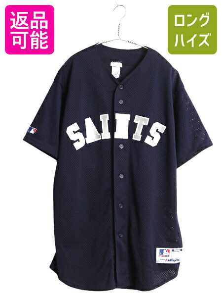 【4/12 24h限定777円OFFクーポン!】 セインツ ベースボール シャツ メンズ L 古着 NFL オフィシャル マジェスティック メッシュ アメフト ユニフォーム ゲームシャツ 重ね着 紺| 中古 Majestic 半袖シャツ アメリカンフットボール ジャージ スポーツ ユニホーム ベースボー 7,810円