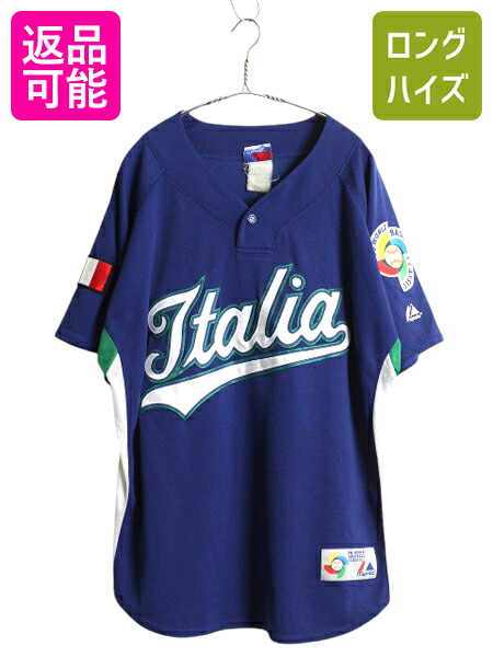 【4/12 24h限定777円OFFクーポン!】 イタリア 代表 ベースボール シャツ メンズ XL 程/ WBC オフィシャル マジェスティック 大リーグ ユニフォーム プルオーバー 大きいサイズ| 古着 中古 Majestic ゲームシャツ 野球 メジャーリーグ 半袖シャツ 重ね着 ユニホーム ベースボ