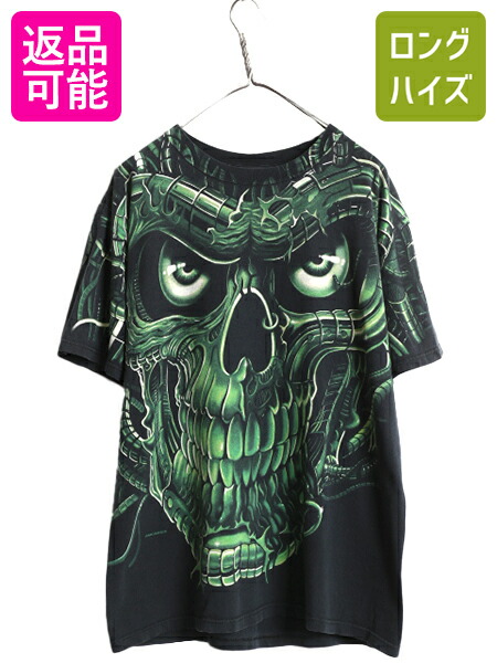 【4/14 25名様限定1000円OFFクーポン】 90s ★ リキッドブルー スカル イラスト オールオーバー プリント Tシャツ メンズ L / オールド 大判 アート ドクロ キャラクター イラスト| 古着 中古 90年代 90's LIQUID BLUE オフィシャル 当時物 キャラ グラフィック 半袖Tシャツ