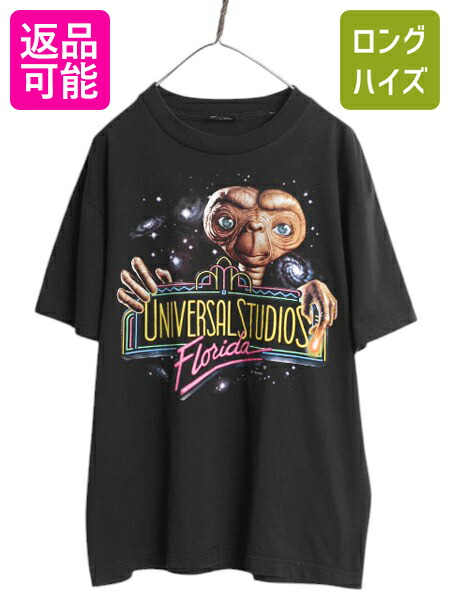 【4/12 24h限定777円OFFクーポン!】 90s ★ ユニバーサルスタジオ E.T. イラスト プリント Tシャツ メンズ L / オールド オフィシャル 当時物 ムービー キャラクター 企業物 黒| 古着 中古 90年代 90's ブラック ET 映画 企業 グラフィック キャラ 半袖Tシャツ プリントTシ