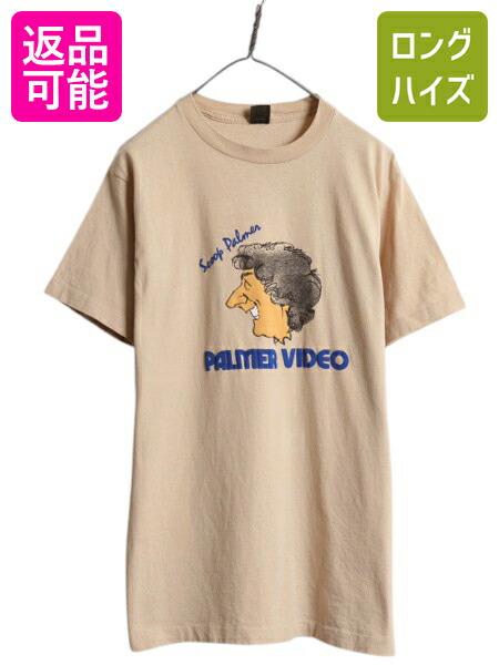 【4/10 30名様1000円OFF×最大半額!】 80s USA製 企業物 キャラクター イラスト Tシャツ メンズ L 小さめ M ヴィンテージ 発泡 プリント グラフィック シングルステッチ ベージュ| 古着 中古 80’s 80年代 アメリカ製 ビンテージ 企業 当時物 半袖Tシャツ プリントTシャツ