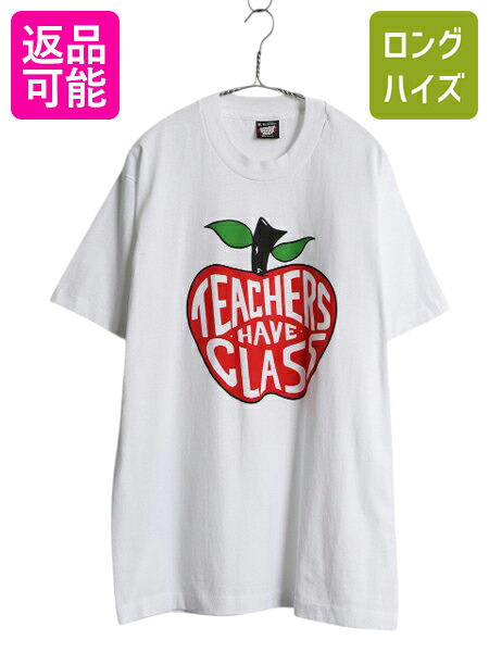 【4/12 24h限定777円OFFクーポン!】 デッドストック 90s USA製 メッセージ イラスト プリント Tシャツ メンズ XL オールド グラフィック リンゴ シングルステッチ 大きいサイズ| 新品 未使用品 デッド 90’s 90年代 アメリカ製 米国製 半袖Tシャツ プリントTシャツ 白Tシャ