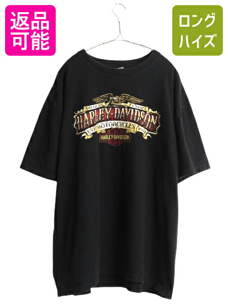【4/8 最大半額セール×ポイント5倍】 ハーレー ダビットソン 両面 プリント Tシャツ メンズ XXL / オフィシャル イーグル バイク イラスト グラフィック 大きいサイズ ブラック| 古着 中古 HARLEY DAVIDSON 黒 2XL ヘビーウェイト バイカー 半袖Tシャツ プリントTシャツ カ