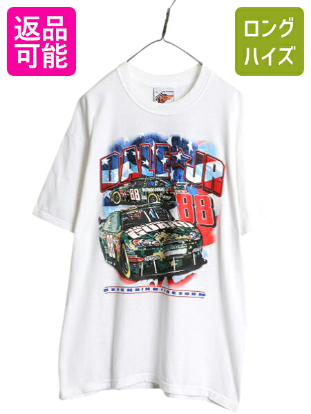 【4/8 最大半額セール×ポイント5倍】 00s ナスカー イラスト 両面 プリント Tシャツ メンズ XL オールド グラフィック モータースポーツ レース 企業 スポンサー 大きいサイズ | 古着 中古 00’s 00年代 NASCAR オフィシャル レーシング 半袖Tシャツ プリントTシャツ 白T