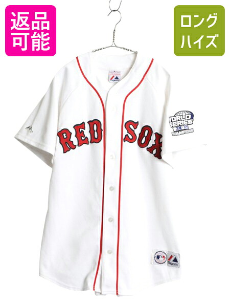 【4/12 24h限定777円OFFクーポン!】 USA製 レッドソックス ベースボール シャツ メンズ M / MLB オフィシャル マジェスティック 大リーグ ユニフォーム ゲームシャツ ジャージ| 古着 中古 Majestic アメリカ製 メジャーリーグ 野球 重ね着 半袖シャツ ユニホーム スポーツ