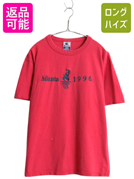 【4/8 最大半額セール×ポイント5倍】 90s USA製 チャンピオン アトランタ オリンピック 刺繍 Tシャツ メンズ L / オールド 100% コットン ヘビーウェイト シングルステッチ 限定| 古着 中古 90's 90年代 champion アメリカ製 米国製 1996 五輪 オフィシャル 目付き 目あり