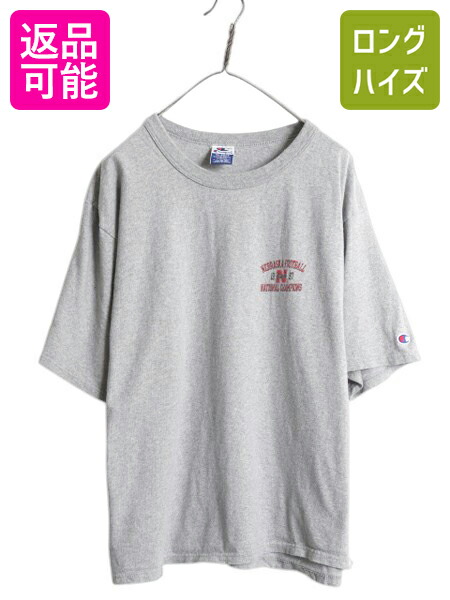 【4/12 24h限定777円OFFクーポン!】 90s チャンピオン 両面 カレッジ プリント 半袖 Tシャツ メンズ XL オールド ヘビーウェイト フットボール カットソー 目付き 大きいサイズ| 古着 中古 90年代 Champion 半袖Tシャツ プリントTシャツ 目あり クルーネック トップス シン