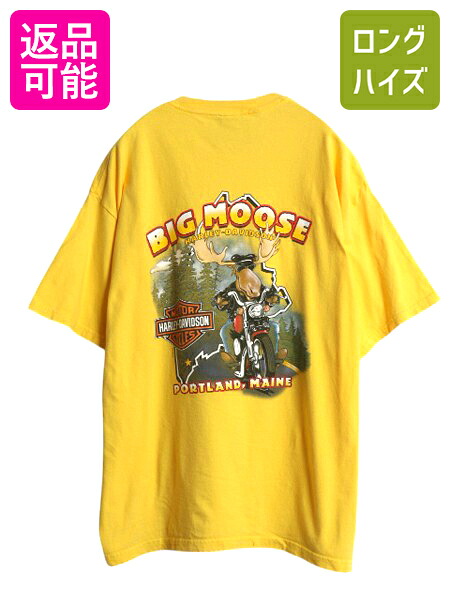 【4/8 最大半額セール×ポイント5倍】 00s USA製 ハーレー ダビッドソン 両面 プリント Tシャツ メンズ XL オールド バイク キャラクター トライバル ファイヤー 黄 大きいサイズ| 古着 中古 00年代 HARLEY DAVIDSON アメリカ製 オフィシャル バイカー グラフィック イラス