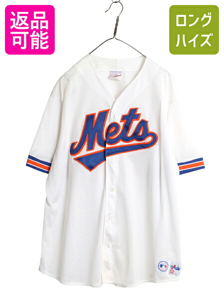 【4/12 24h限定777円OFFクーポン!】 USA製 メッツ ベースボール シャツ メンズ XXL 程/ 古着 MLB オフィシャル マジェスティック 大リーグ ユニフォーム メッシュ 大きいサイズ| 中古 Majestic アメリカ製 2XL メジャーリーグ 野球 半袖シャツ 前開き 重ね着 ユニホーム ジ
