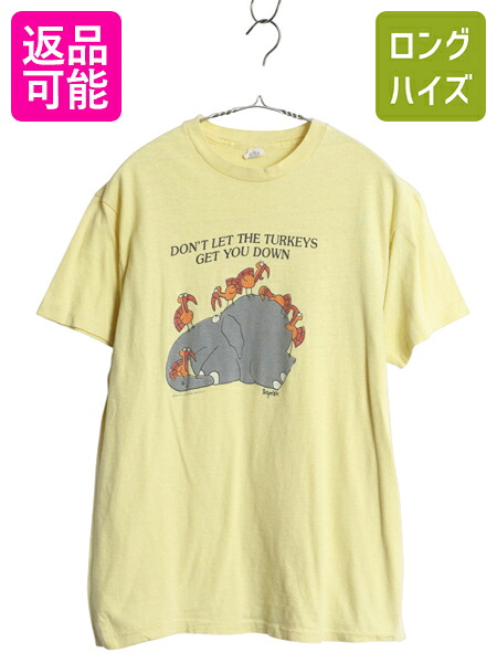 【4/8 最大半額セール×ポイント5倍】 70s USA製 アニマル アート イラスト プリント Tシャツ メンズ レディース L 小さめ M ヴィンテージ キャラクター グラフィック メッセージ| 中古 70's 70年代 ビンテージ アメリカ製 Hanes 3角タグ オレンジタグ 半袖Tシャツ プリント