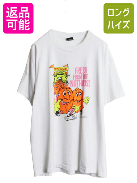 【4/8 最大半額セール×ポイント5倍】 80s USA製 企業物 イラスト プリント Tシャツ メンズ XL / ヴィンテージ アート キャラクター グラフィック シングルステッチ 大きいサイズ| 古着 中古 80年代 ビンテージ アメリカ製 当時物 企業 ナッツ 半袖Tシャツ プリントTシャツ