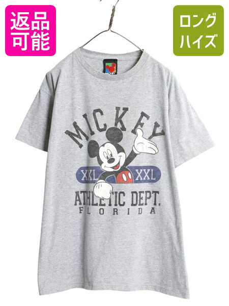 【4/8 最大半額セール×ポイント5倍】 90s ミッキー イラスト プリント Tシャツ メンズ レディース L / 古着 オールド ディズニー オフィシャル キャラクター ヘビーウェイト 灰| 中古 90年代 DISNEY 当時物 ミッキーマウス グラフィック 半袖Tシャツ プリントTシャツ プリ