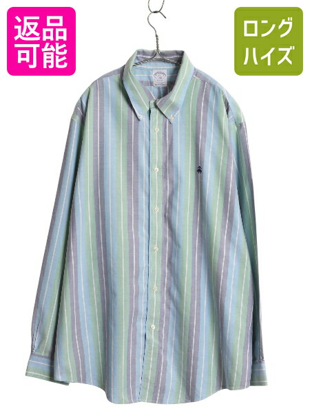 【4/12 24h限定777円OFFクーポン!】 ブルックスブラザーズ ストライプ 長袖 ボタンダウン シャツ メンズ XXL / 長袖シャツ オックスフォード スーピマ コットン 大きいサイズ| 古着 中古 2XL Brooks Brothers REGENT ストライプシャツ ボタンダウンシャツ コットンシャツ ワ