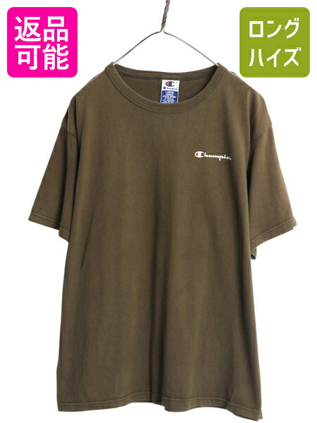 【7/23 400円OFFクーポン&times;ポイント5倍】 90s チャンピオン 半袖 Tシャツ メンズ L オールド 100% コットン ヘビーウェイト ワンポイント スクリプト ロゴ シンプル カーキ ブラウン| 古着 中古 90年代 Champion 半袖Tシャツ プリントTシャツ カットソー 目付き 目あり トッ｜古着ヴィンテージショップLong his