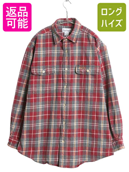 【4/8 最大半額セール×ポイント5倍】 US企画 カーハート チェック ヘビー フランネル シャツ メンズ L ワーク ネルシャツ コットン 長袖シャツ ワンポイント マルチカラー 廃盤| 古着 中古 日本未発売 Carhartt フランネルシャツ ネル チェックシャツ ワークシャツ ヘビー