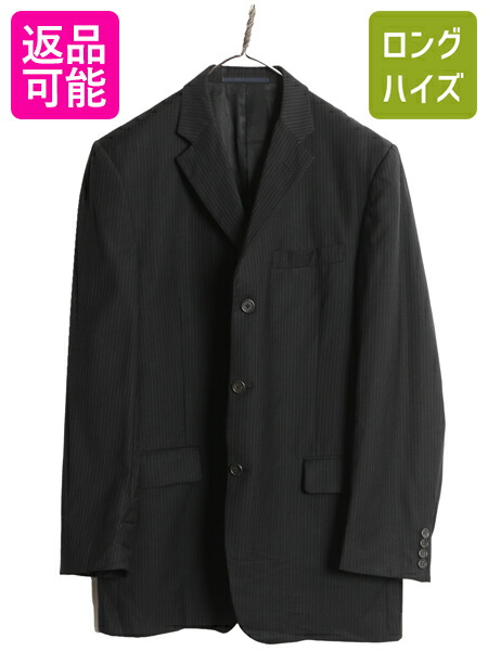 【4/15 25名様限定1000円OFFクーポン】 USA製 バーバリー ロンドン テーラード ジャケット メンズ L / 古着 ピン ストライプ ブレザー サマー ウール 薄手 シンプル フォーマル 黒| 中古 BURBERRY LONDON アメリカ製 ユニオンメイド ブラック テーラードジャケット サマージ