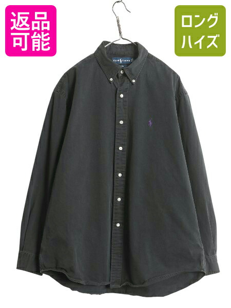 90s Ralph Lauren 黒 長袖ボタンダウンシャツ ワイシャツ　L 90年代 Ralph Lauren ラルフローレン BLAKE ボタンダウンシャツ
