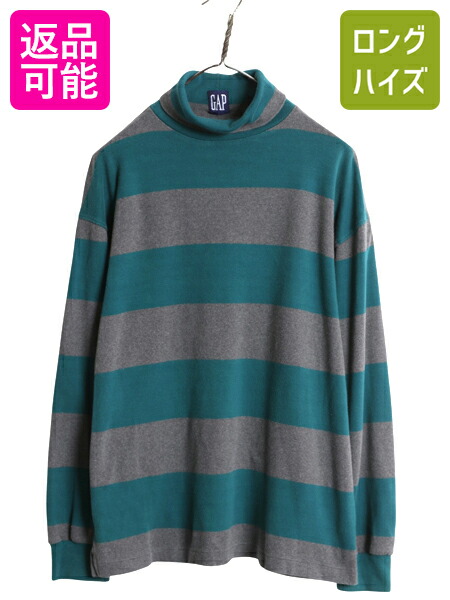 90s OLD GAP モックネック ファット ボーダー スウェット シャツ 90s OLD GAP モックネック ファット ボーダー スウェット シャツ