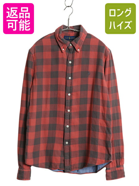 【4/8 最大半額セール×ポイント5倍】 ラルフローレン チェック 長袖 ボタンダウン シャツ メンズ S 古着 ポロ 長袖シャツ コットン ガーゼ シャンブレー ライナー付き 2レイヤー| 中古 POLO RALPH LAUREN ボタンダウンシャツ チェックシャツ コットンシャツ シンプル カジ
