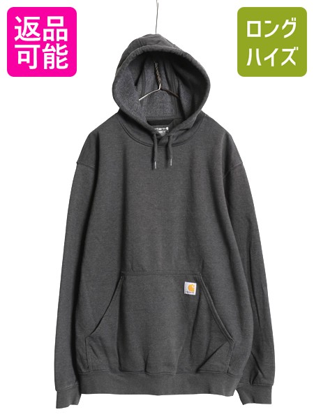 【4/15 25名様限定1000円OFFクーポン】 カーハート スウェット フード パーカー メンズ L / 古着 トレーナー ミドルウェイト プルオーバー 裏起毛 ワンポイント チャコール グレー| 中古 CARHARTT スエット スウェットパーカー ロゴパーカー フードパーカー ワーク シンプル