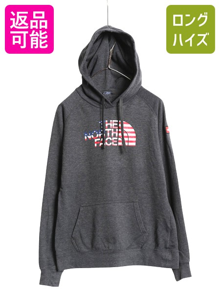 【4/20 48h777円OFFクーポン×P4倍】 ノースフェイス プリント スウェット フード パーカー レディース М トレーナー プルオーバー 裏起毛 アウトドア 星条旗 トップス グレー| 古着 中古 The North Face ロゴ スエット スウェットパーカー プリントパーカー フードパーカ