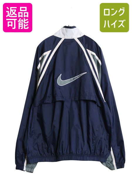 【M18】NIKEナイロンジャケットスウォッシュ刺繍ブラック×パープル×オレンジ 90s NIKEナイキ ロゴ刺繍 マルチカラー 切り替え ナイロン